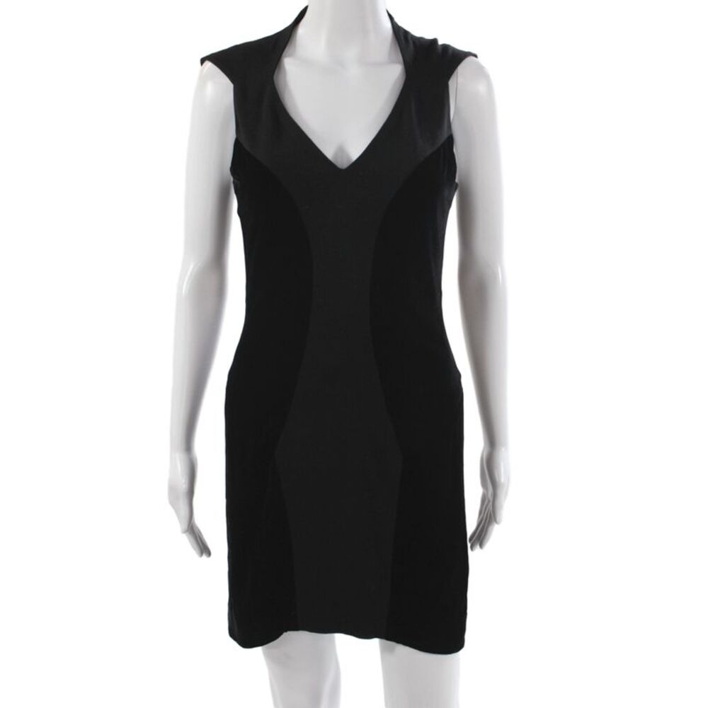 Helmut Lang Womens Sheath Dress Black Velvet V-Neck Sleeveless Short Size 2
